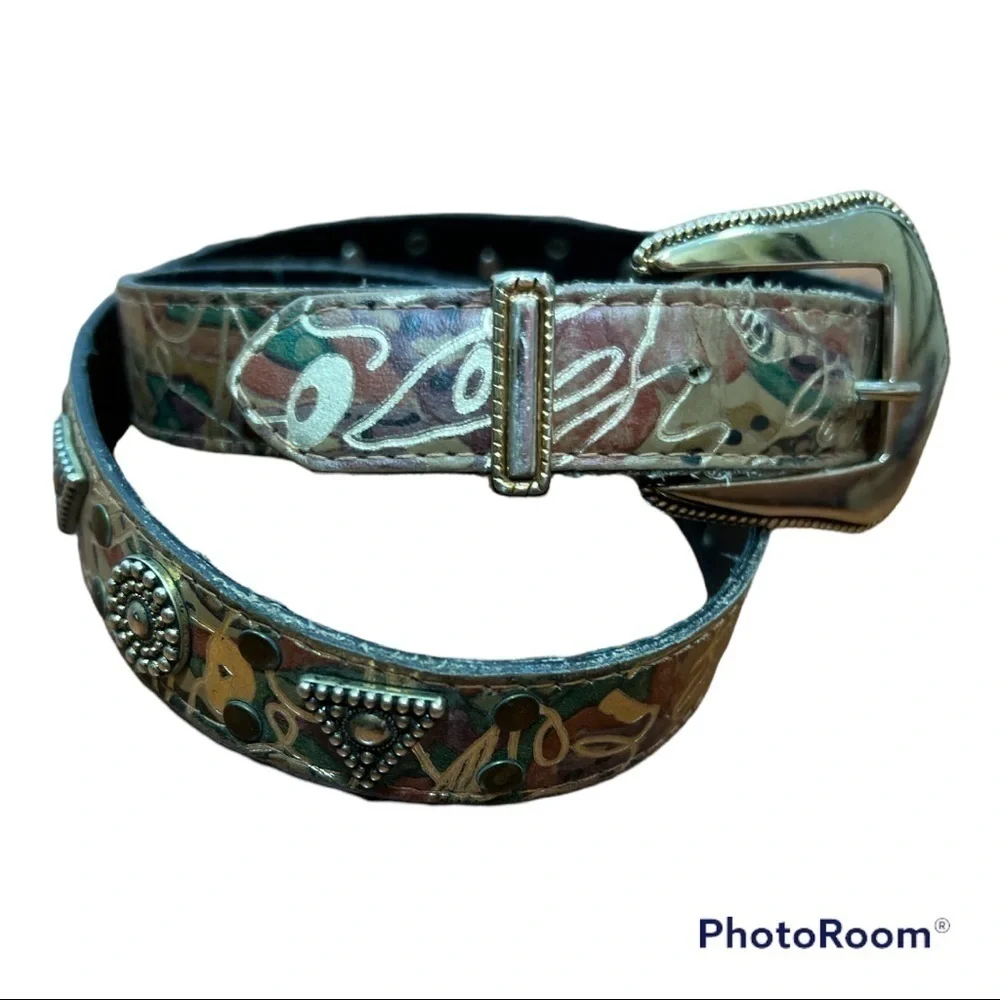 Elite Abstract Print Belt with Silver Tone Accents Sz Small